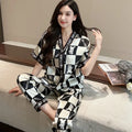 2 Pieces/Set Ladies Pajamas Ladies Homewear Women's Ice Silk Short Sleeve Long Pants Set Large Bear Pajamas Girls Clothes Lounge