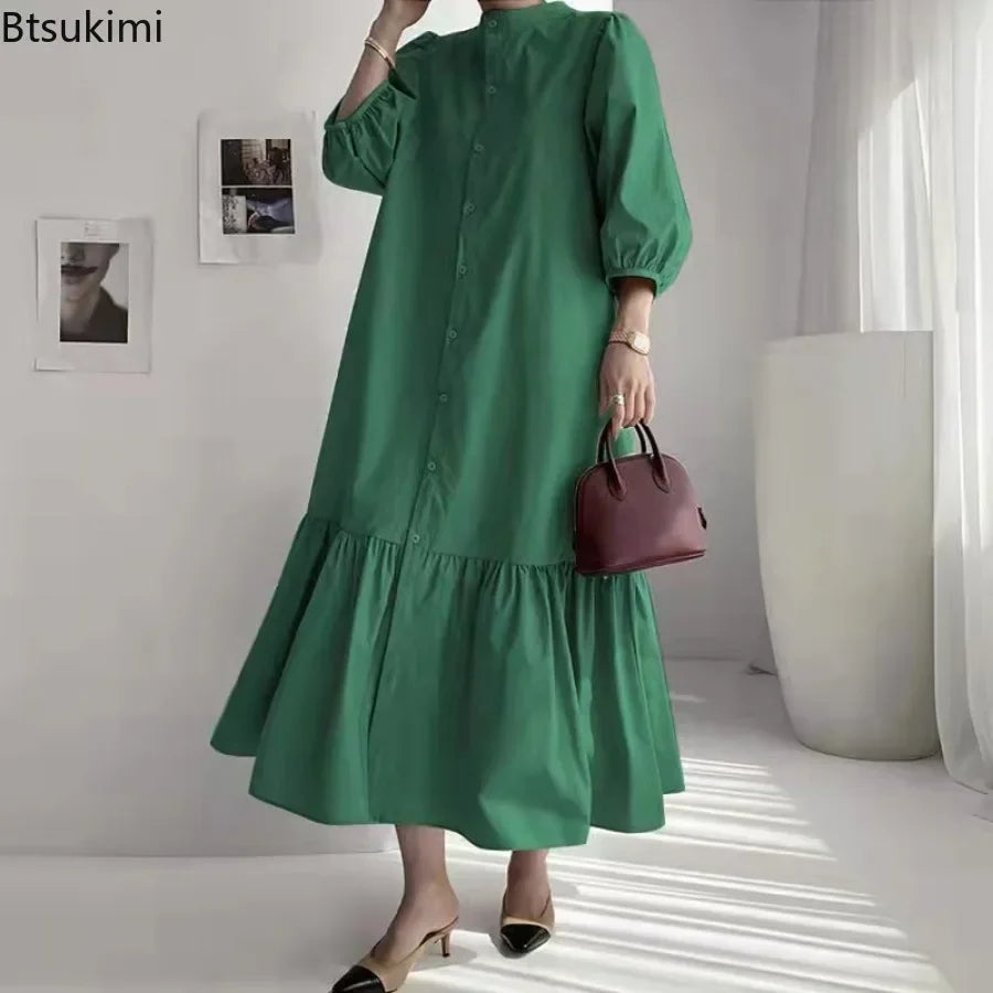 Fashion Summer Dress for Women Vintage Ruffles Hem Cardigan Long Dresses Women Elegant Casual Sundress Party Vestidos Robe Femme