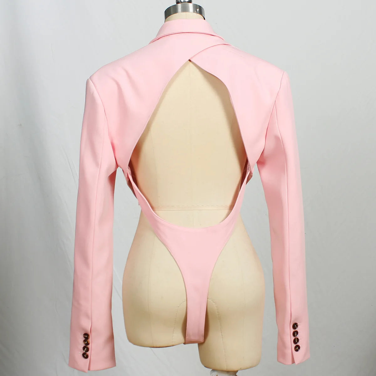 Fashion Long Sleeve  Shoulder Pads Blazer Jacket  Women Sexy Backless Crop Top Bodys Streetwear Suit Autumn Coats Traf
