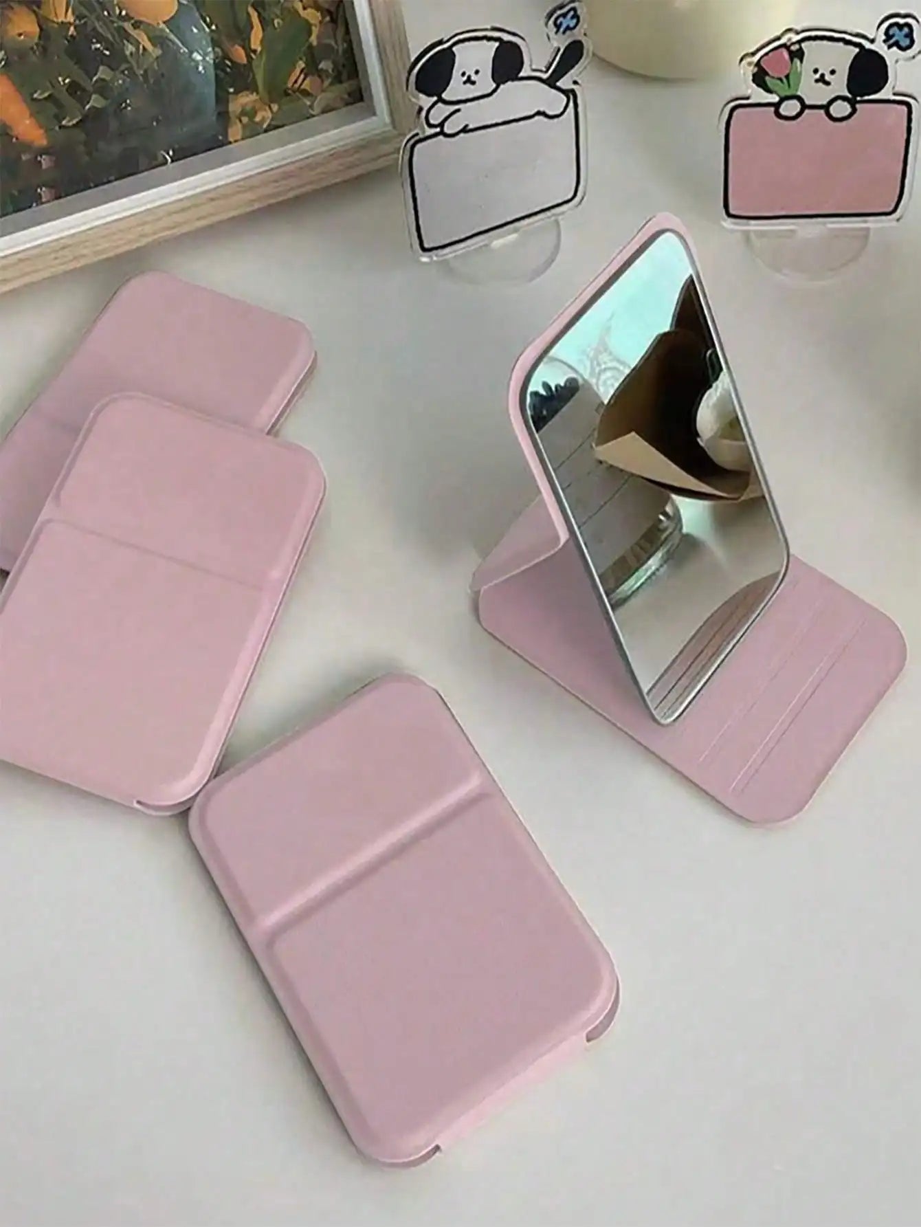 Portable Foldable PU Leather Travel Mirror Compact Handheld Makeup Mirror Daily Travel Essential Gift