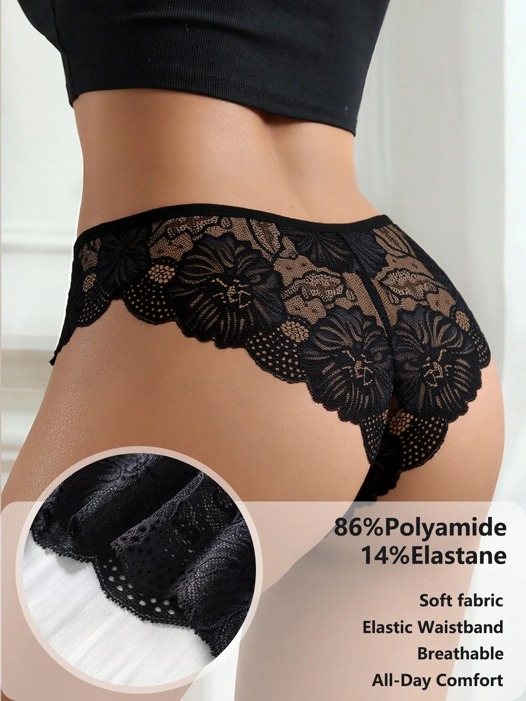 5PCS Women Floral Lace Panties Sexy Perspective Underwear Low Waist Solid Underpants Breathable Intimates Female Lingerie M-XL