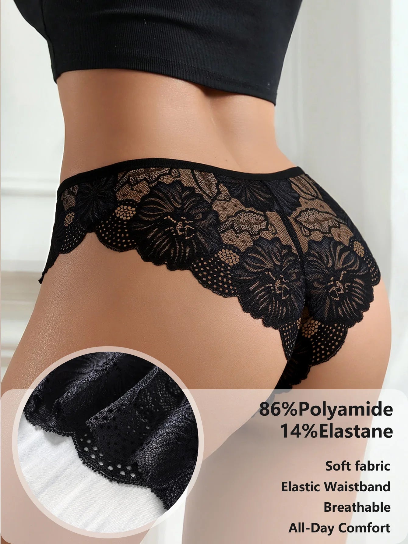 5PCS Women Floral Lace Panties Sexy Perspective Underwear Low Waist Solid Underpants Breathable Intimates Female Lingerie M-XL