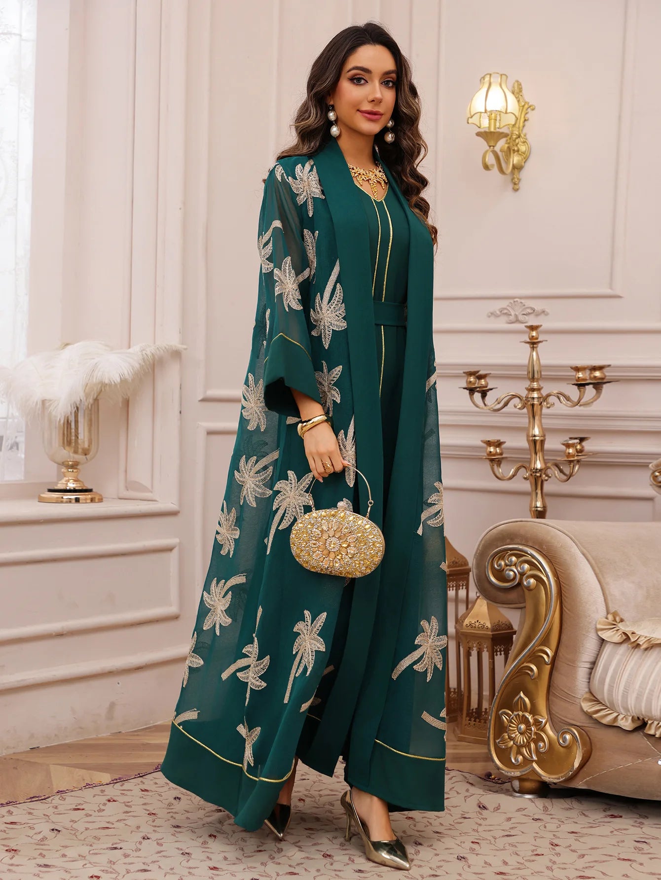 Eid Women Dress Muslim Abaya 2 Piece Set Musulman Ensembles Party Jalabiya Ramadan Abayas Vestidos Largos Kaftan Arab Long Robe