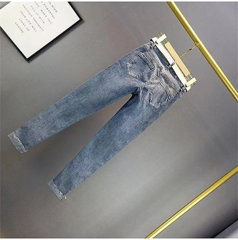 Spring Summer New 2025 Korean Slim Women Jeans Sequins Hot Drilling Denim Pants Ladies Pencil Cowboy Pants Trousers Lady