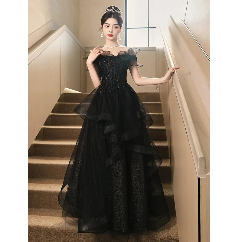 Black Evening Gown, Temperament, Birthday Party, High-end Atmosphere, Annual Meeting, Host, Art Exam, Coming of Age Ceremony