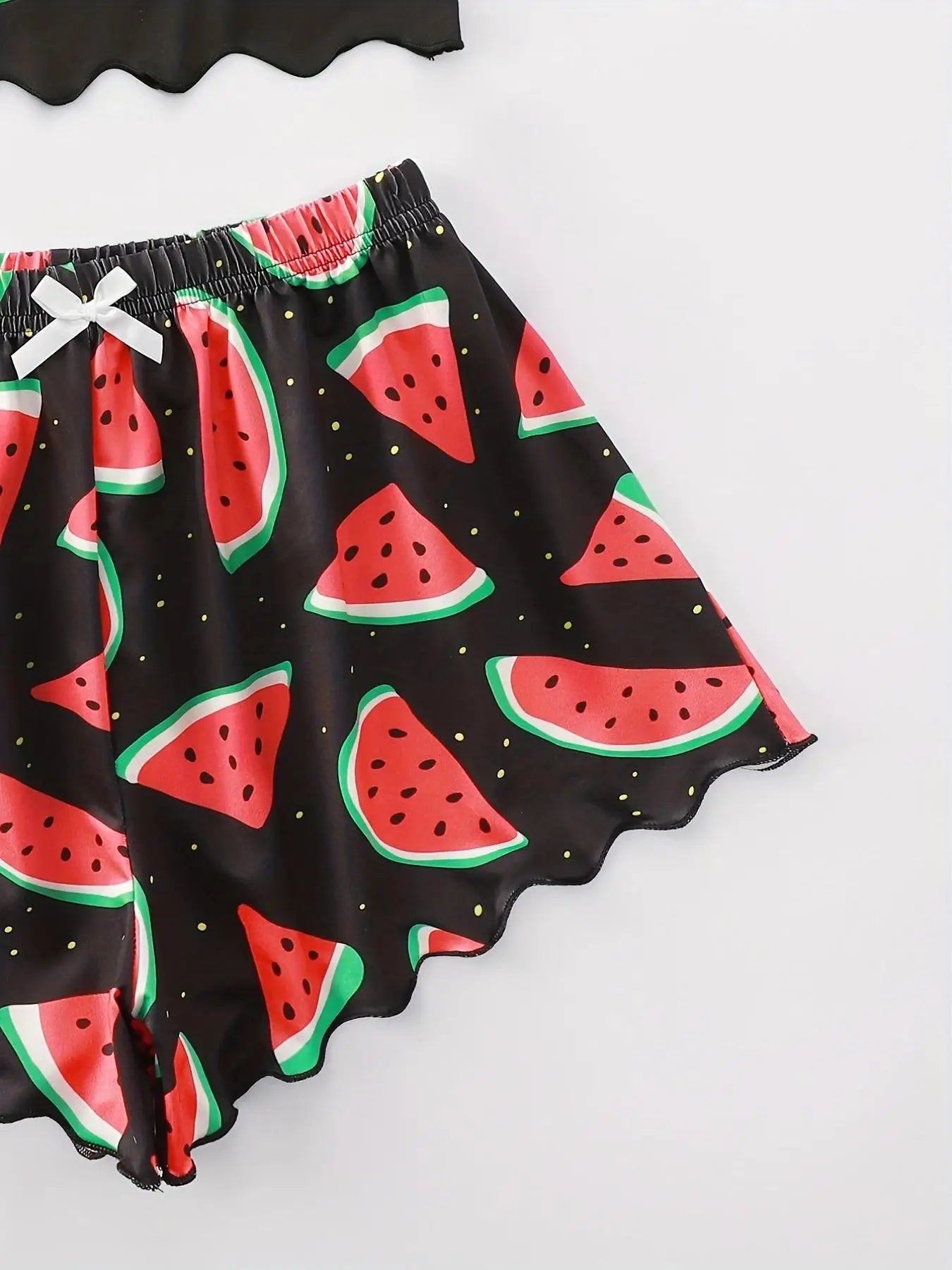 Watermelon Lettuce Women Pajama Set Sleeveless O Neck Crop Top & Elastic Waist Shorts 2 Pieces Female Sleepwear Summer Nightwear