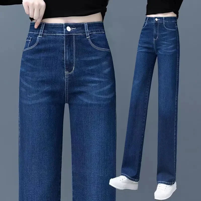 Women Vintage Thicken Loose Straight Jeans Korean Fashion High Waist Velvet Lined Denim Pants Winter Warm Snow Wear Vaqueros New