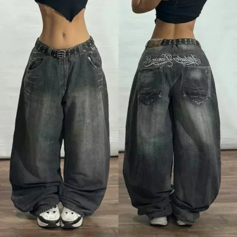 American Fashion Hip Hop Joker Loose Jeans Women Street Y2K New Casual Punk Rock Oversized Wide-leg Pants Unisex Mopping Jeans