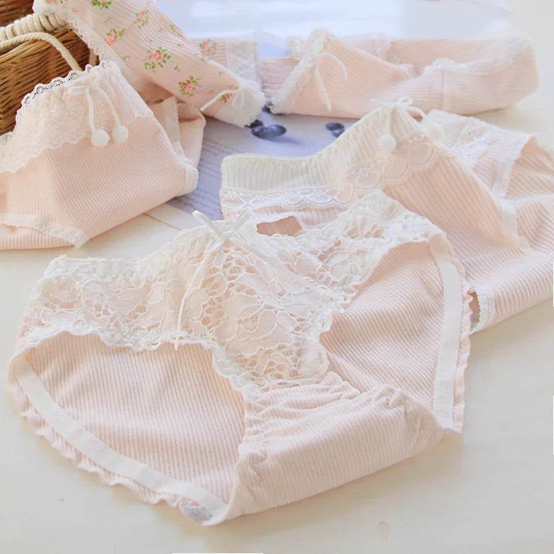 5Pcs/Set Lace Edge Underwear Women Cotton Panties Female Underpants Sweet Girls Briefs Breathable Soft Shorts Sexy Lingerie