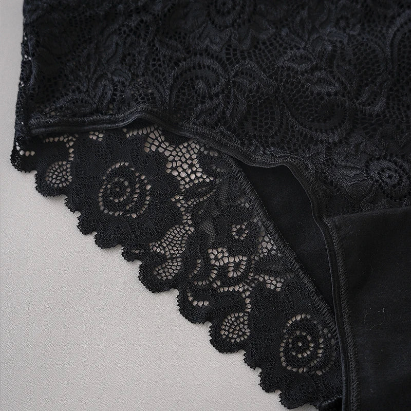 6PCS/Set Middle Waist Hollow Out Floral Lace Cotton Panties Women Briefs Sexy Lingerie Female Underwear Ladies Soft Underpants