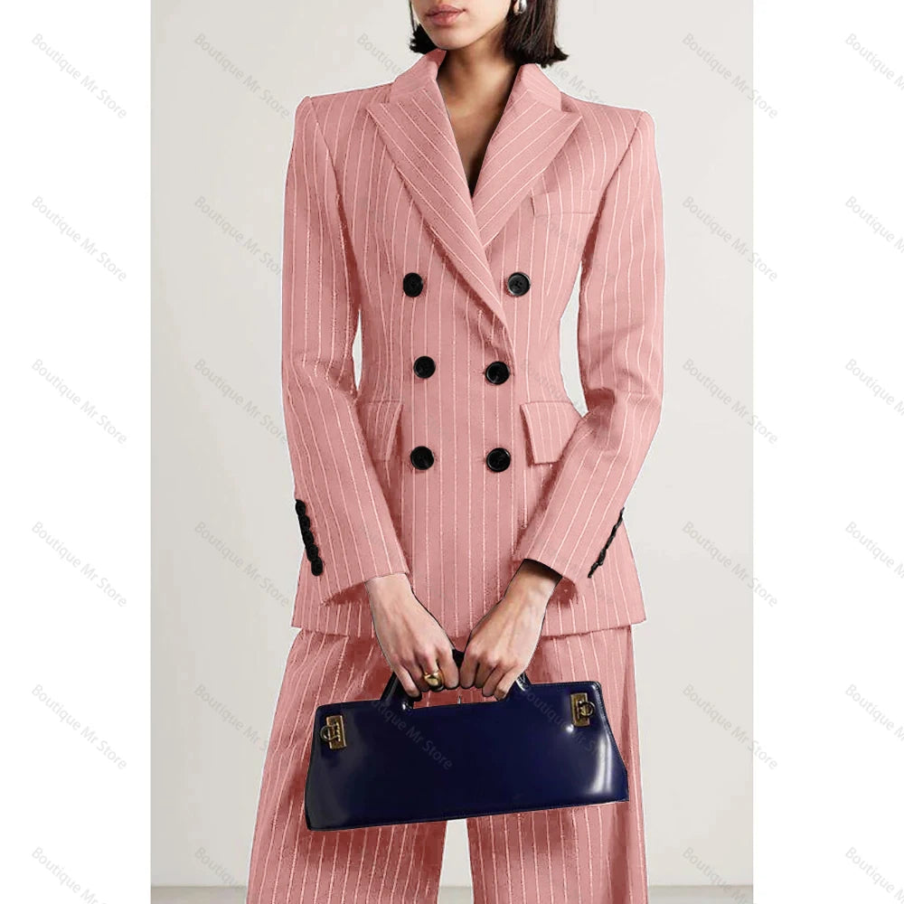 Slim Chic Double Breasted Women Pants Set High-end Female Two Pieces(Jacket+Trousers)أطقم بناطيل