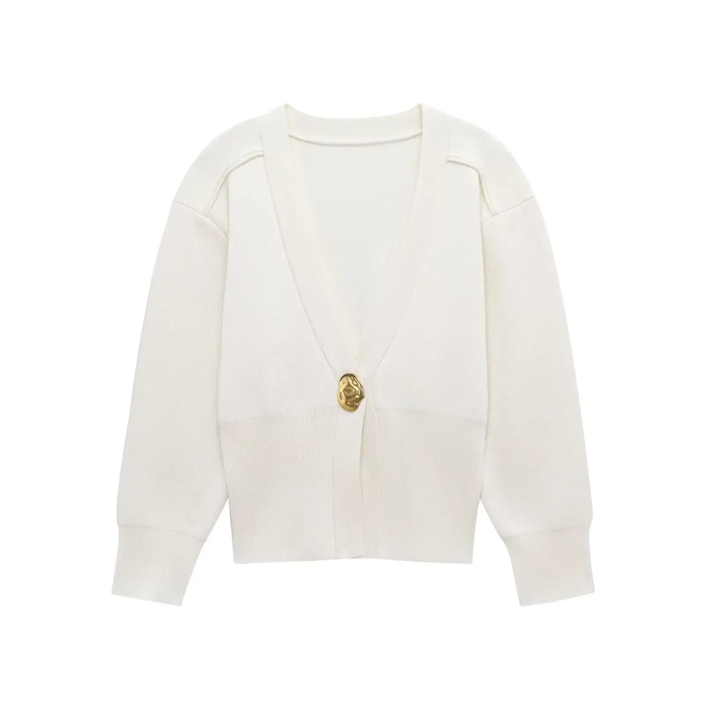 HH Woman Autumn Long Sleeves Slim Casual Sweater High Street Coat Women Solid Single Button Deep V-Neck Knitted Cardigan