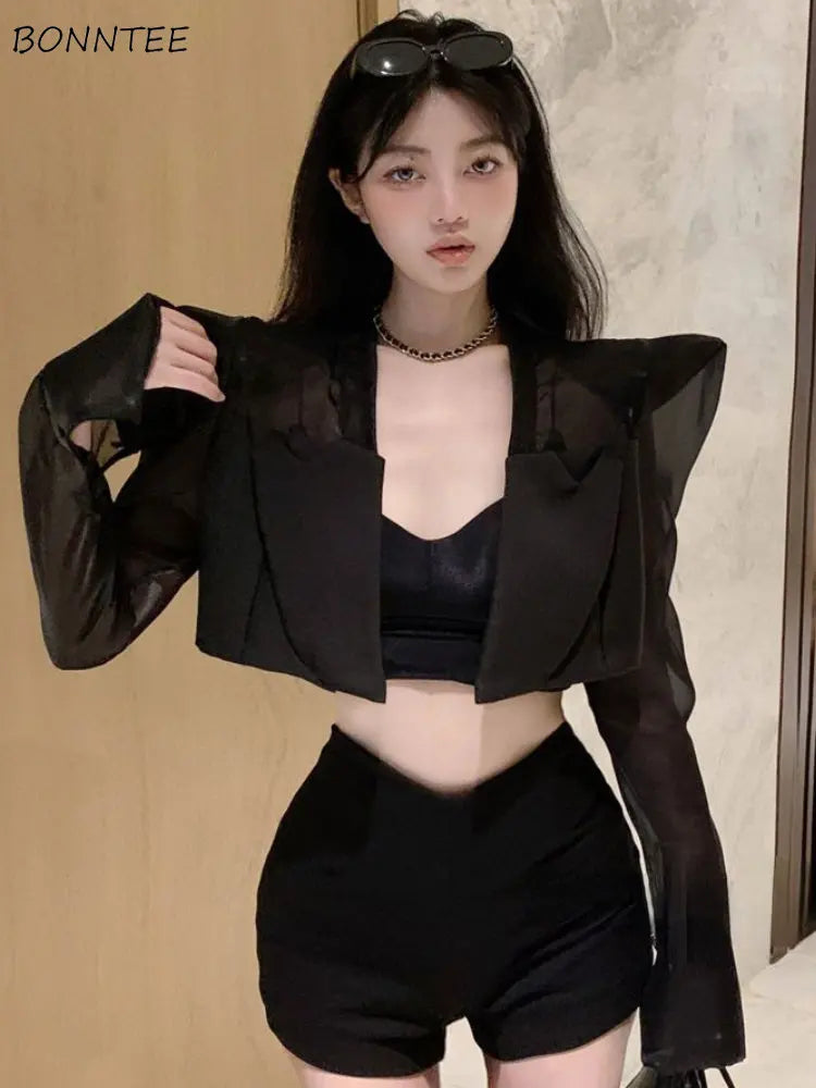 Blazers Women Chic Leisure Streetwear Patch Designs Summer Creativity Holiday Flare Sleeve Sexy Ulzzang Fashion Casual Fit New