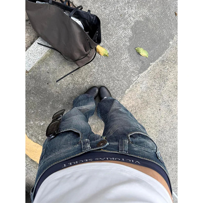 Autumn Women's Blue Y2k Baggy Jeans Harajuku Japanese 2000s Style Denim Trousers American Vintage Jean Pants Trashy Clothes 2025