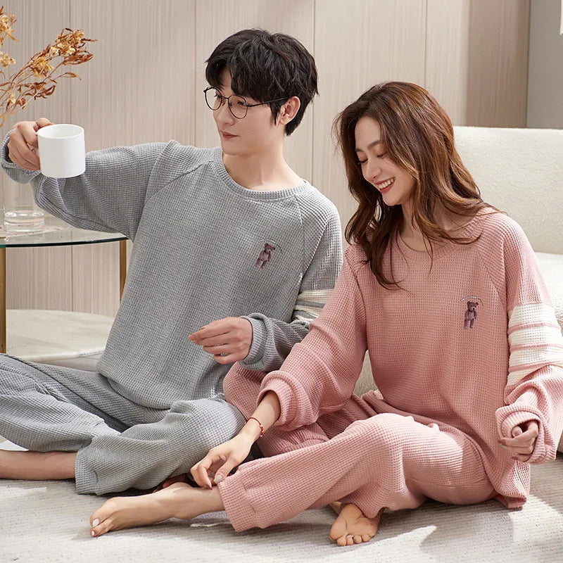 Couple Long Sleeves Sleepwear Autumn Winter Cotton Pajama Sets Print Pants Homewear Kawaii Clothes 2 Piece Sets Nightwear Lovers