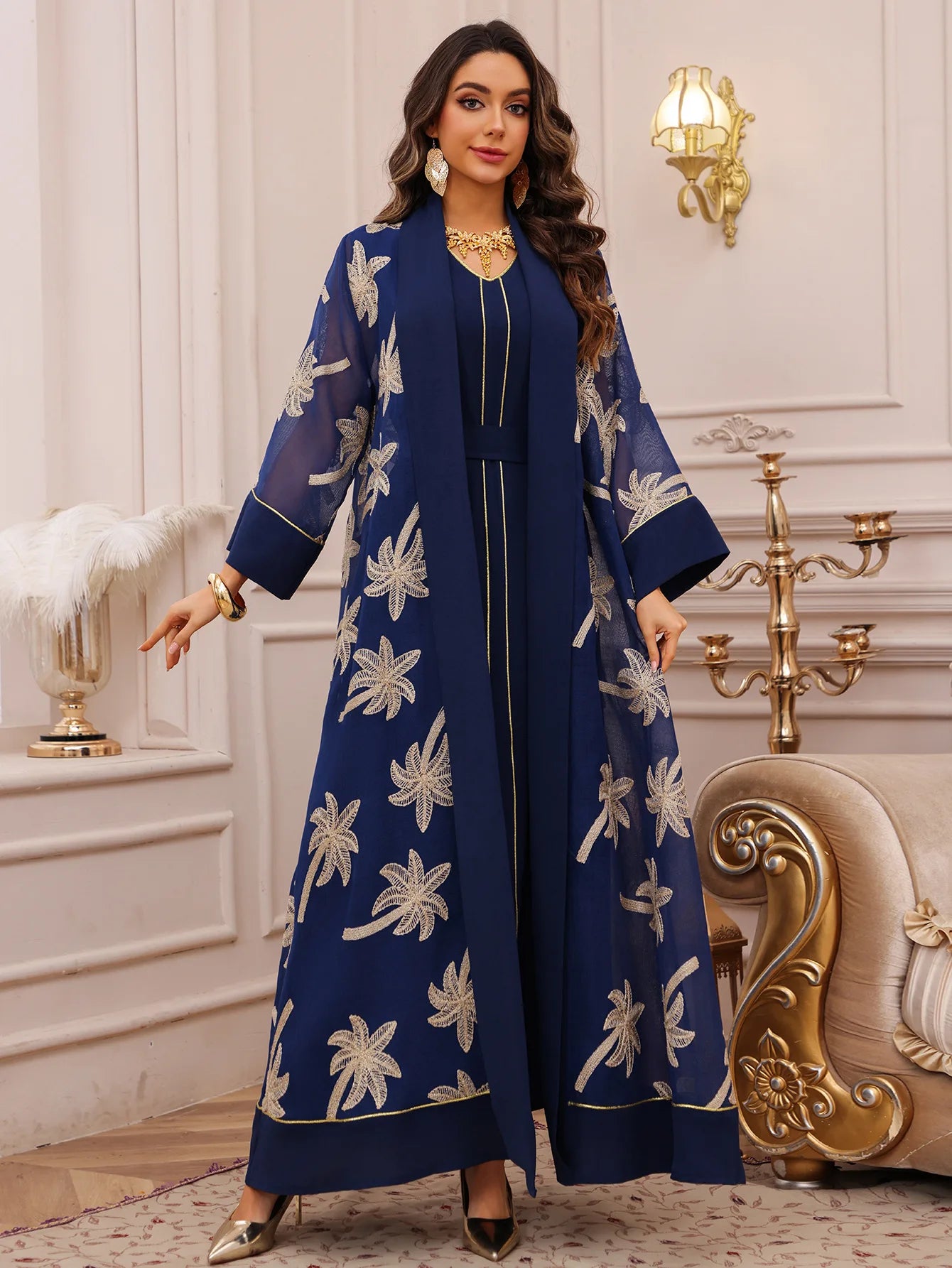 Eid Women Dress Muslim Abaya 2 Piece Set Musulman Ensembles Party Jalabiya Ramadan Abayas Vestidos Largos Kaftan Arab Long Robe