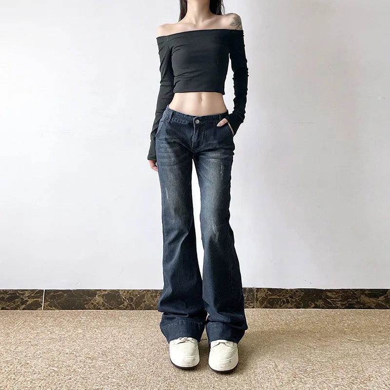 Sexy Low-Waisted Skinny Jeans Women Vintage Americana Y2K Denim Flares Pants Female Streetwear Slim-Fitting 2000S Jean Trousers