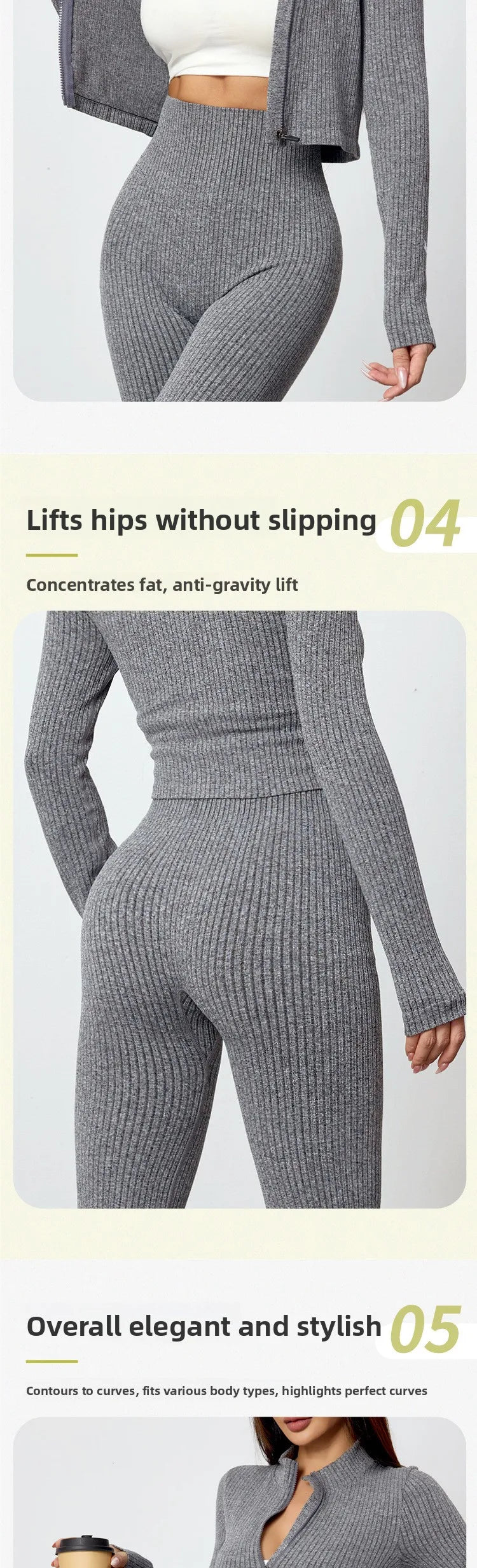 Women's Tight Fitness Yoga Outfit Set with Long Sleeves And Zipper Autumn Winter Sports Jacket And Bell Bottom Pants