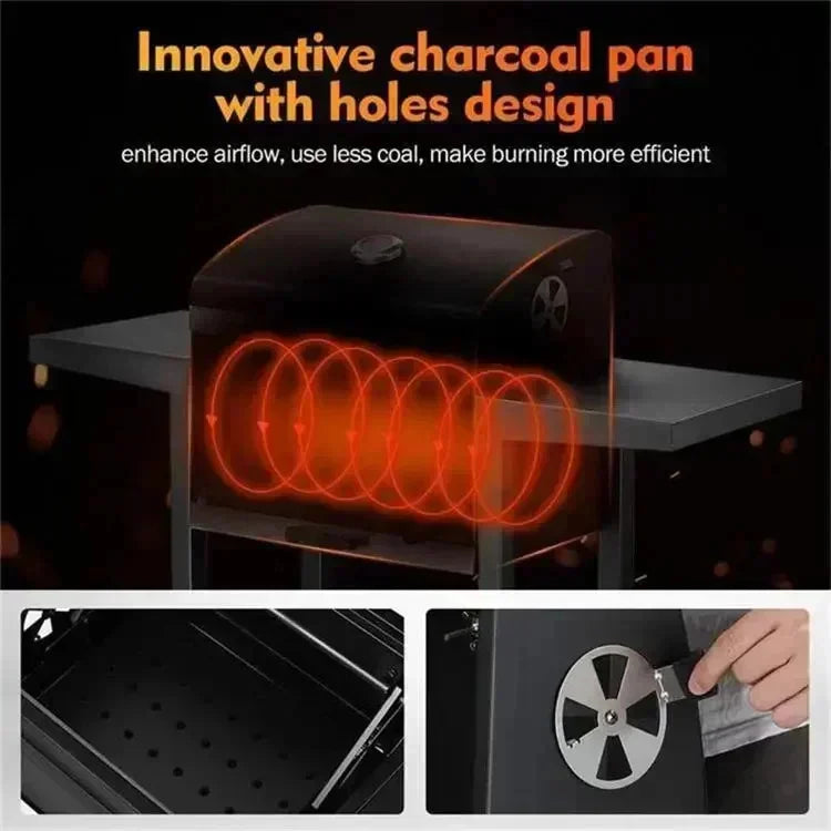Large Charcoal Grill Smoker BBQ Grill Outdoor Camping Stove with Wheels Heavy Duty Portable Barbecue for Home Party Garden