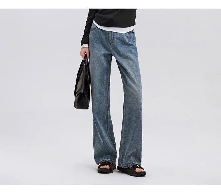 Semir Jeans Women Heightening Pure Cotton Long Trousers Autumn 2024 New Flesh-hiding Wide-leg Trousers