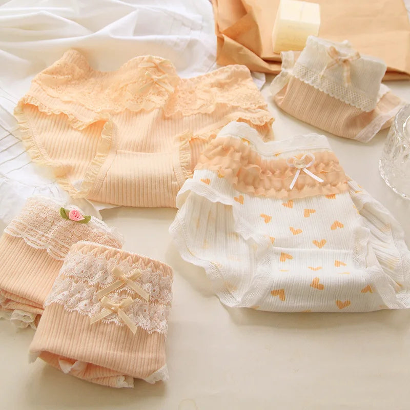5Pcs/Set Lace Edge Underwear Women Cotton Panties Female Underpants Sweet Girls Briefs Breathable Soft Shorts Sexy Lingerie