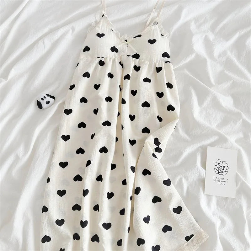 With Chest Cushion Halter Nightgown Female Summer Floral Breathable Thin Section of the Princess Style Loose Knee-Length Pajamas