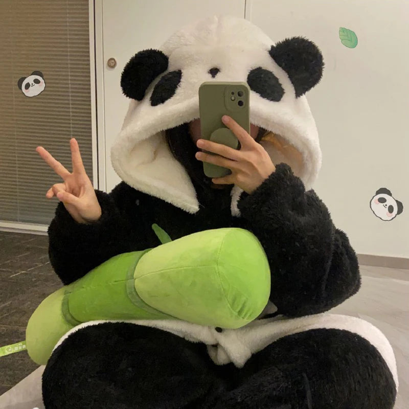 Women's Pajamas Panda Onesies Warm Soft Robes Nightgown Kawaii Animal Cosplay Suit Winter Flannel Homewear Women Clothing