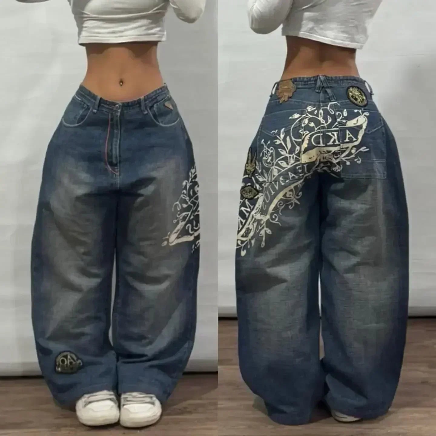 American Fashion Hip Hop Joker Loose Jeans Women Street Y2K New Casual Punk Rock Oversized Wide-leg Pants Unisex Mopping Jeans