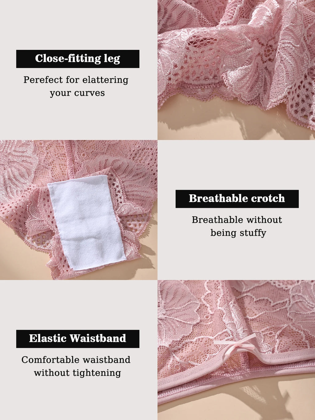 5PCS Women Floral Lace Panties Sexy Perspective Underwear Low Waist Solid Underpants Breathable Intimates Female Lingerie M-XL