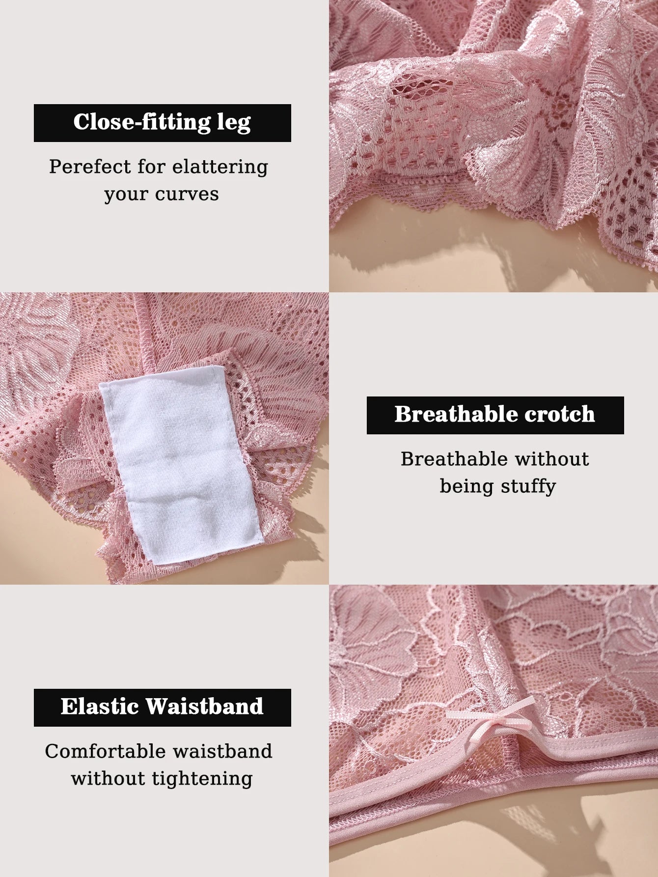 5PCS Women Floral Lace Panties Sexy Perspective Underwear Low Waist Solid Underpants Breathable Intimates Female Lingerie M-XL
