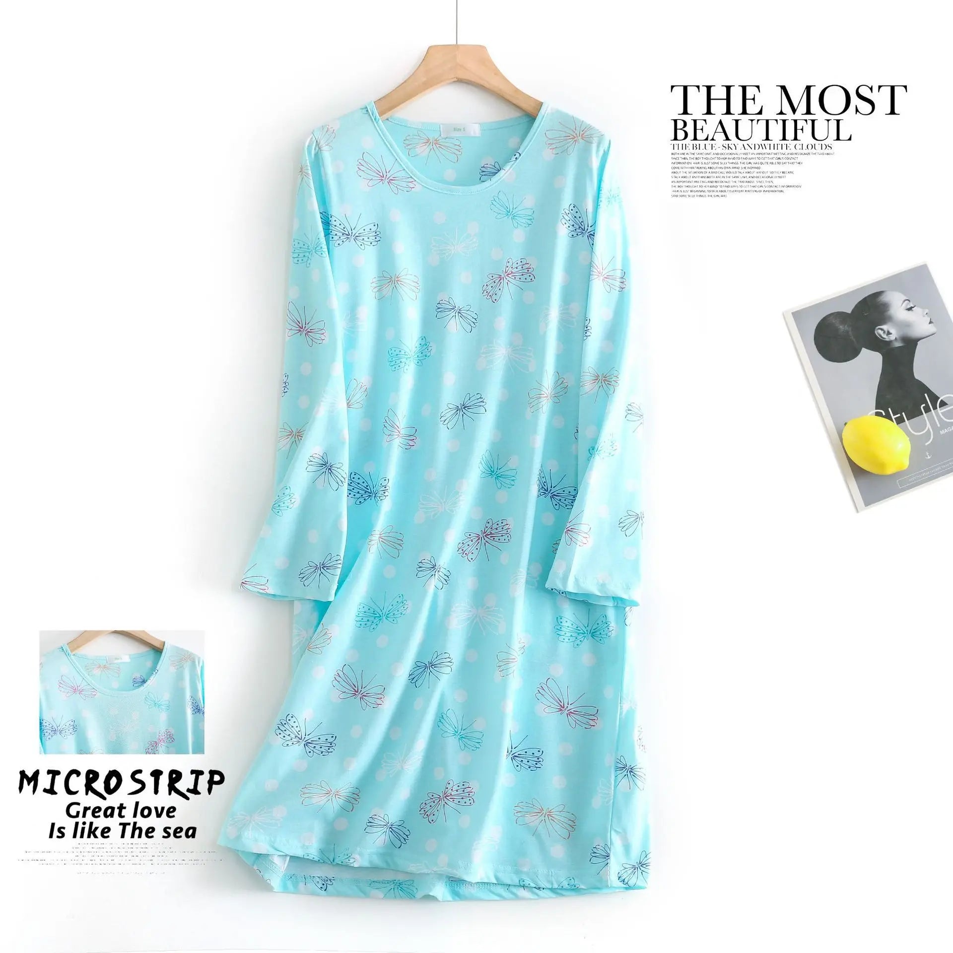 Knitted Cotton Women Plus Size Lingere Nightgown Loose Nightdress Long Sleeve Night Gown Cute Cartoon Home Dress Sexy Sleepwear