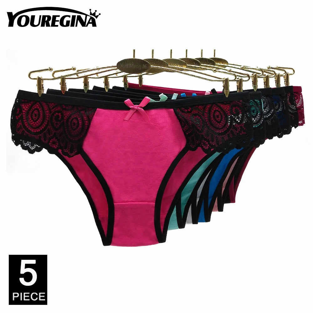 Women Panties Underwear Cotton Sexy Flower Lace Hollowed Low Rise Girls Briefs Ladies Knickers for Women 5 Pcs/lot
