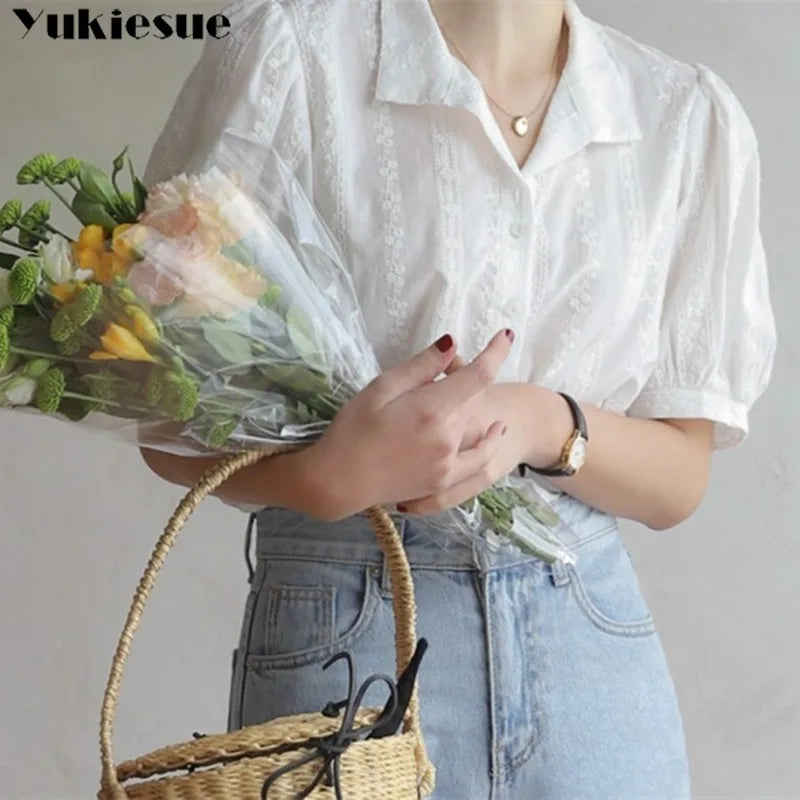Shirts Women short sleeve V-Neck blouse shirts and tops  Korean Style Womens Clothing Elegant Leisure Chiffon blouses