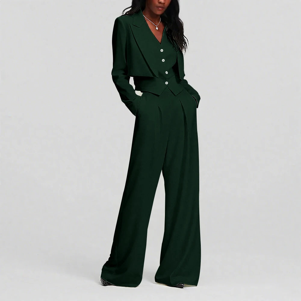 Elegant Ivory White Single Button Women Pants Set New Female Three Pieces(Blazer+Trousers+Vest) conjuntos para mujeres 3 piezas