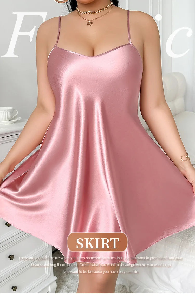 Plus Size Solid Silk Satin Women Nightgown Cross Back Pajama Dress V Neck Female Sleepwear Sleeveless Summer Nightwear Homwear
