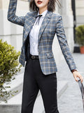 Yitimuceng Plaid Wool Blazers for Women 2026 New Office Ladies Long Sleeve Jacket Vintage Turn Down Collar Single Button Coats