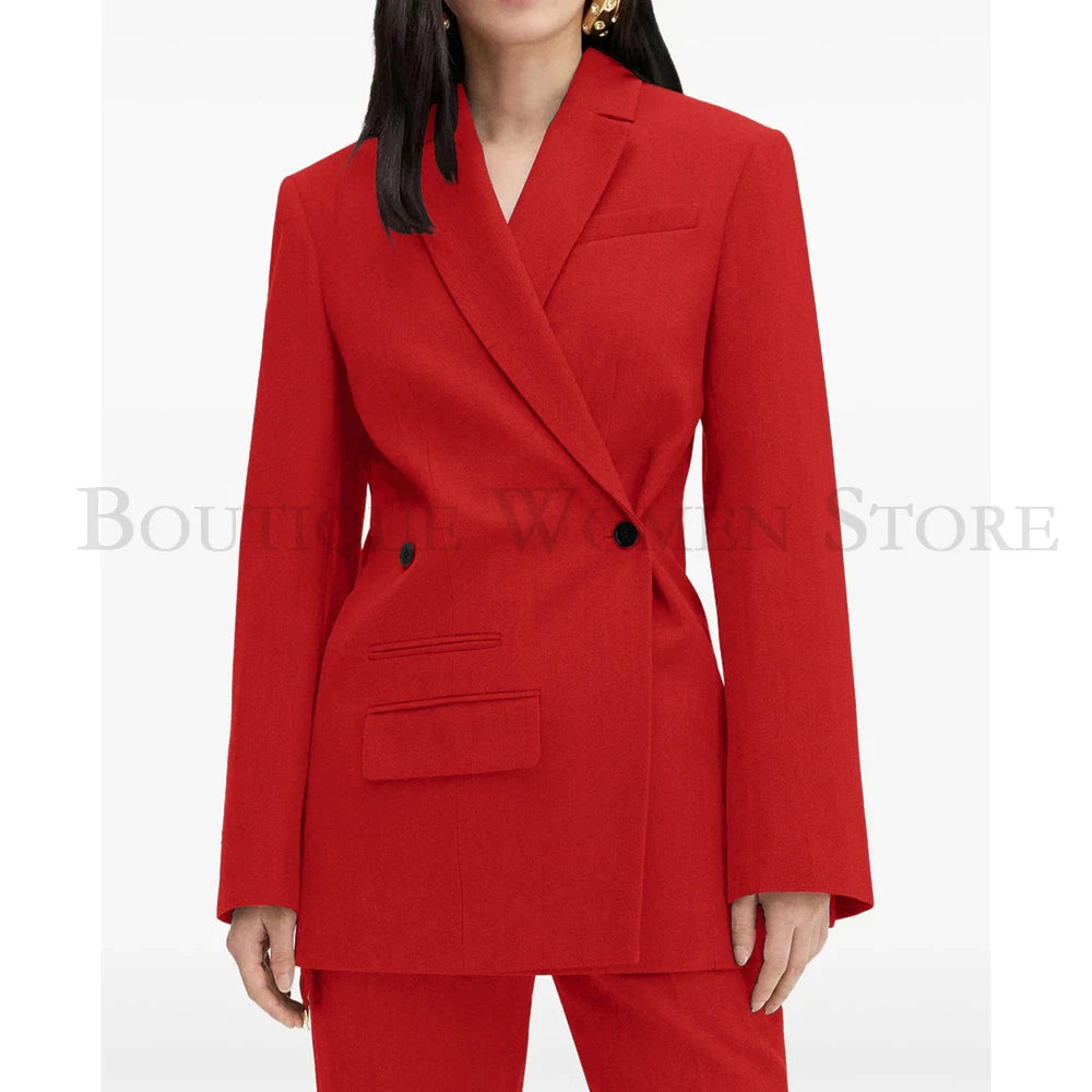 Elegant Brown Women Suits Formal Double Breasted Slim Fit Blazer Elegant Office Lady 2 Piece Jacket Pants Outfits Clothing