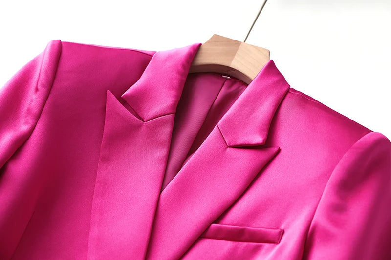Smooth Satin Fabric Fusicha 3PCS Blazer Suit Fashion Elegant Street Mini Skirt Women Quality Clothing