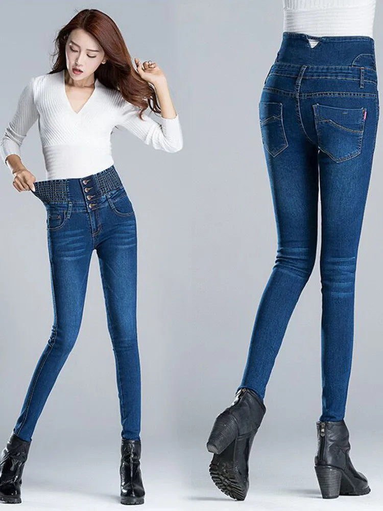 Skinny High Waist Pencil Jeans Women Oversize 40 Korean Casual Stretch Denim Pants Spring Fall Streetwear New Chic Vaqueros 2024