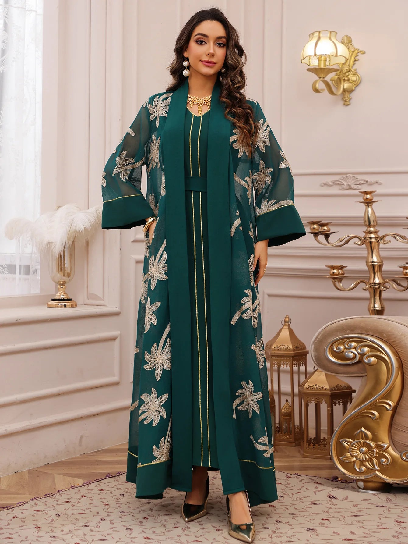 Eid Women Dress Muslim Abaya 2 Piece Set Musulman Ensembles Party Jalabiya Ramadan Abayas Vestidos Largos Kaftan Arab Long Robe