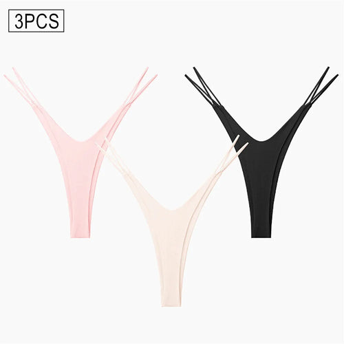 3Pcs/Pack Double Thin Strap Women's Sexy Hot Underwear Low Waist Double Layer Cotton Thong High Cut Seamless Sports G-string