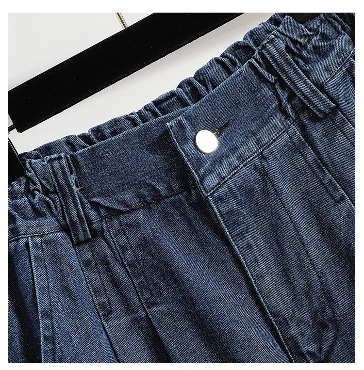 Oversized Women Jeans Spring Elastic Waist Wide Leg Loose Denim Harem Pants Large Size Female Baggy Pants