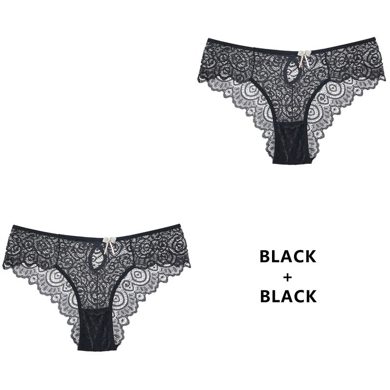 CINOON 2PCS/Set Sexy Women Panties Lace Underwear Low-Waist Briefs Hollow Out G String Underpant Transparent Female Lingerie