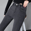 High Waist Women's Skinny Jeans Elastic e ey Slimming Versatile Long Pants Korean Sle Cotton Stretch Denim