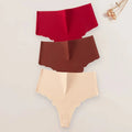 3Pcs/Set High-Waist Women's Panties Thongs Plain Slip Silk Wave Edged Fashion Seamless Female Underwear G-String for Ladies XS-L