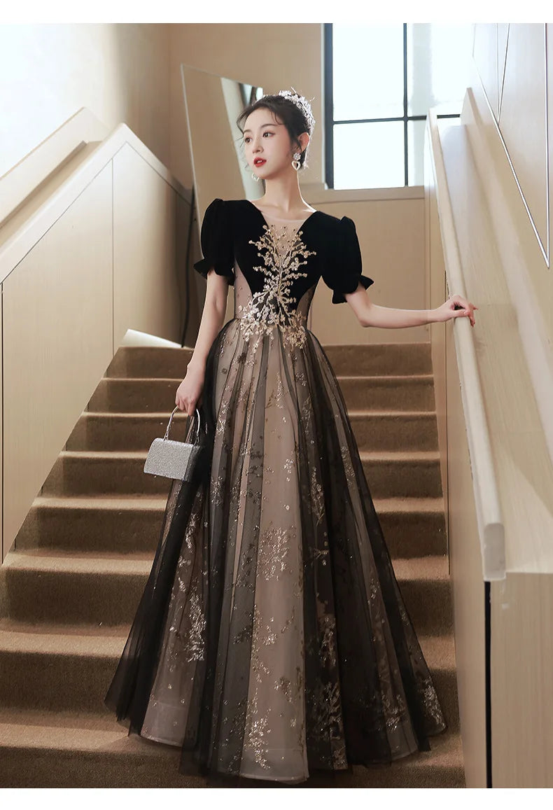 Elegant Women Evening Dress Light Luxury Vintage Appliques Long Banquet Gowns Female Formal Party Dresses Prom graduation dress