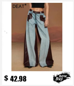 DEAT Fashion 3D Printed Wide Leg Curved Jeans Women's High Waist Loose Blue Streetwear Denim Pants New Tide Summer New 7AB9379
