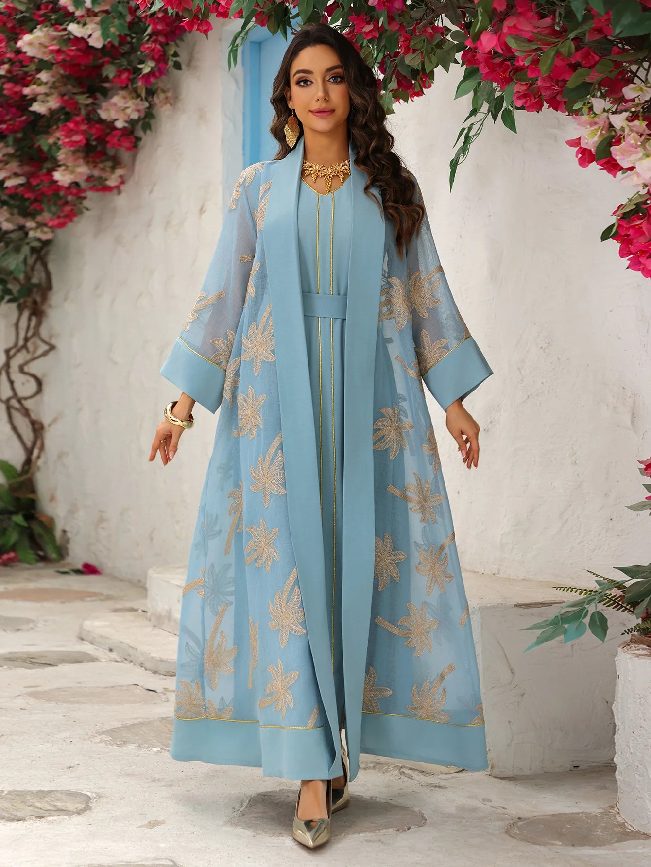 Eid Women Dress Muslim Abaya 2 Piece Set Musulman Ensembles Party Jalabiya Ramadan Abayas Vestidos Largos Kaftan Arab Long Robe