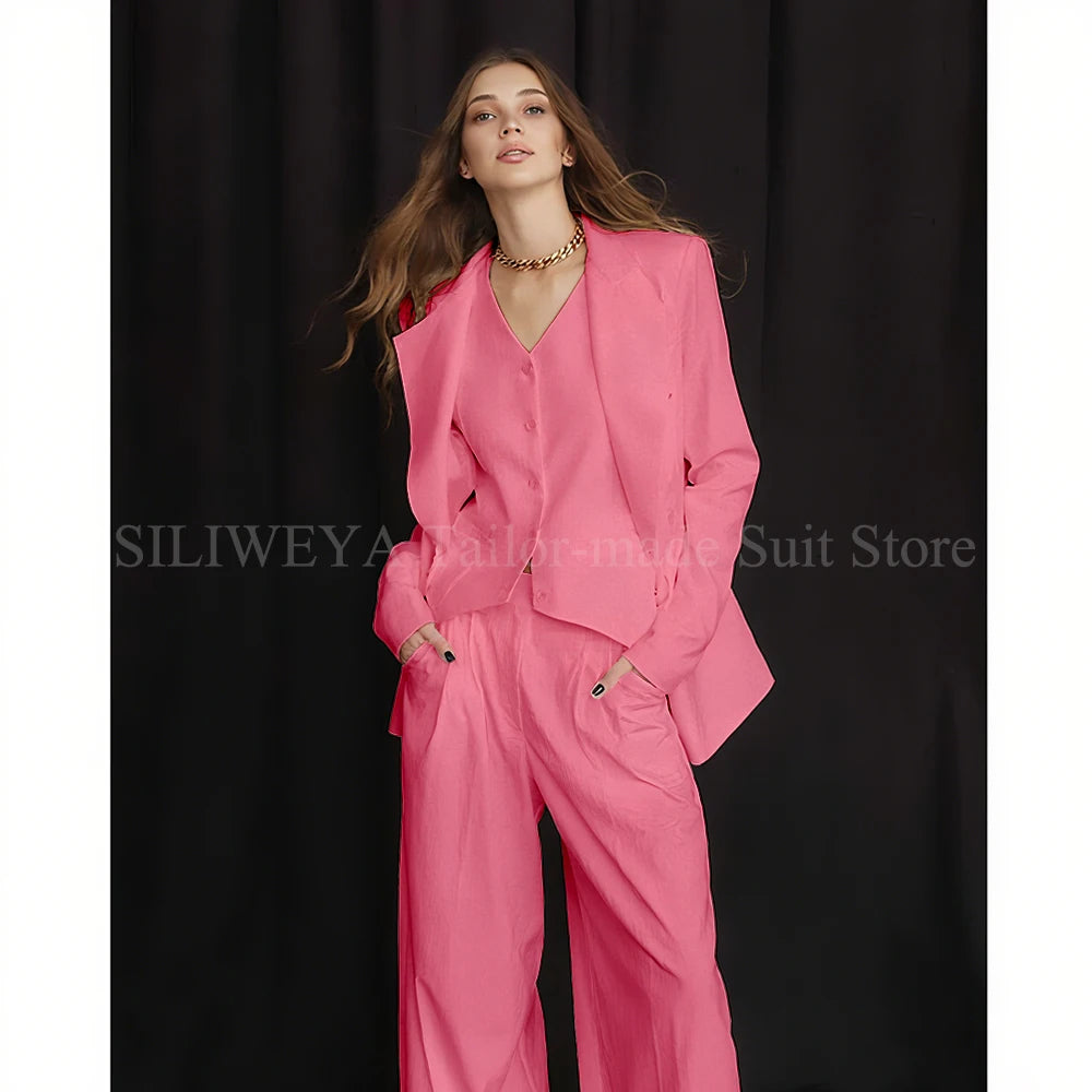 Luxury White Women's Suits 3 Piece Jacket Pants Vest Single Breasted Female Clothing Smart Office Lady Slim Fit Blazers Sets
