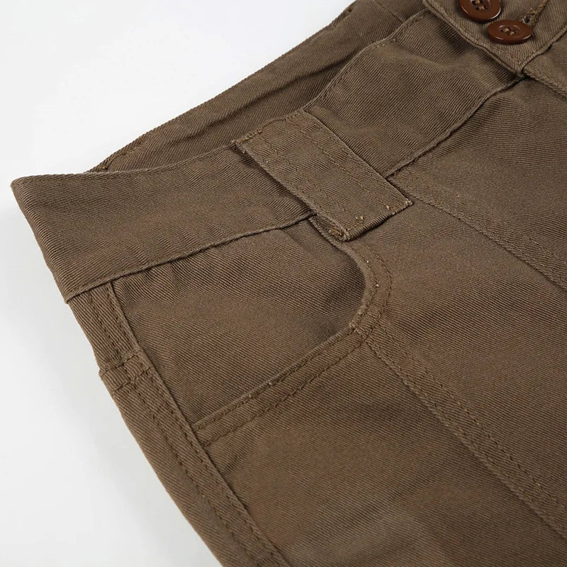 Brown Wide Leg Women's Jeans Y2K Grunge Style Low Rise Baggy Denim Pants Vintage Retro Casual Streetwear Korean Fashion Trousers